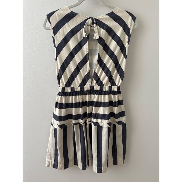 Crewcuts Girls Striped Cotton Dress Size 14 Blue Cream Cutout Back - Picture 3 of 4